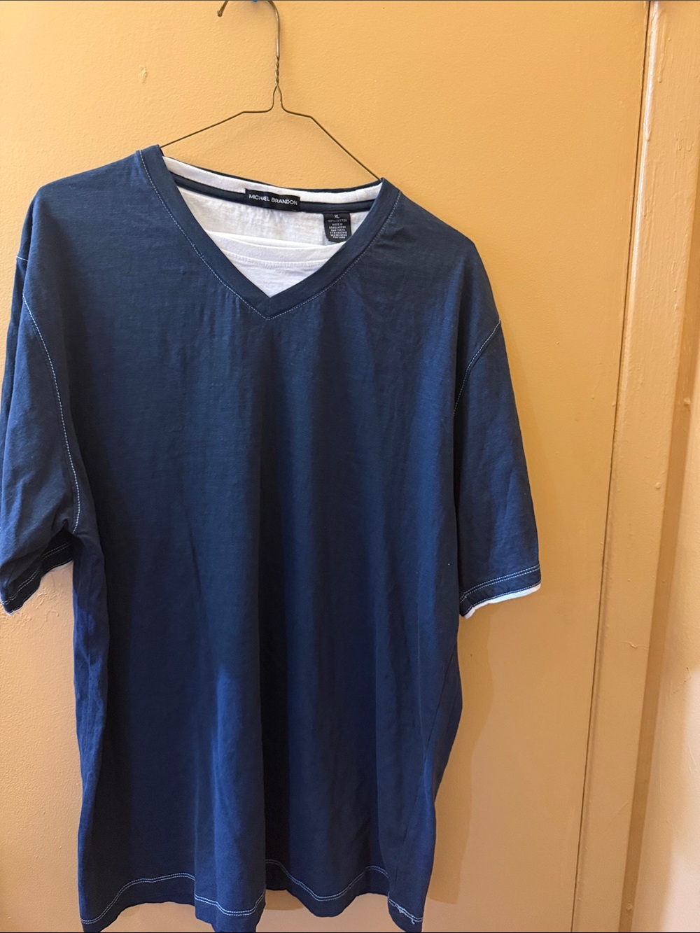 Michael Brandon Navy V-Neck Short Sleeve Tee with White Trim